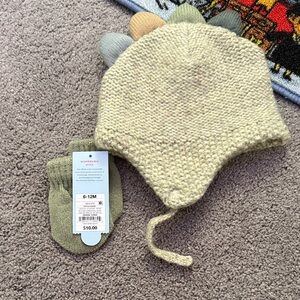 Cat & Jack Dinosaur Knit Hat and Mittens - Cream and Multicolor